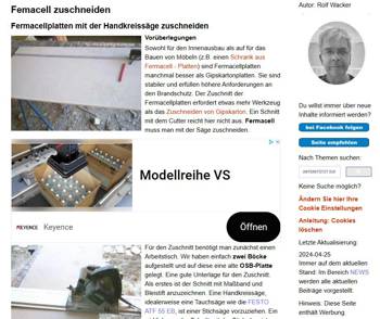 Webseite zum Thema Fermacell zuschneiden